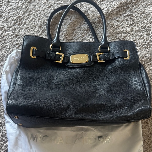 Michael Kors Black Leather Satchel with Gold Hardware